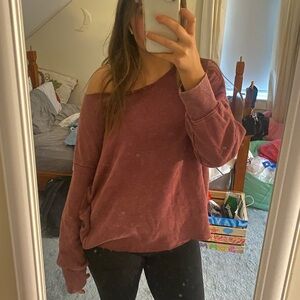 Women's Off-Shoulder Sweater in Dark Pink